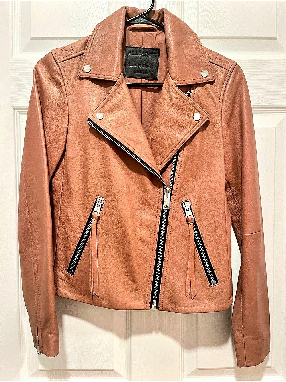 AllSaints Dalby Leather Biker Jacket Brown Small